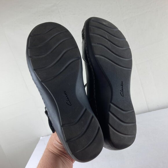 Clarks Collection Womens 8W Wide Black Leather Mary Jane Flats Comfort Shoes - Picture 8 of 8